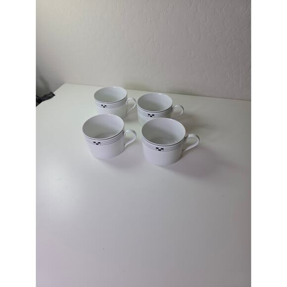Set of 4 POTTERY BARN Japan White Black Checkered Porcelain Coffee Cup - Picture 3 of 10